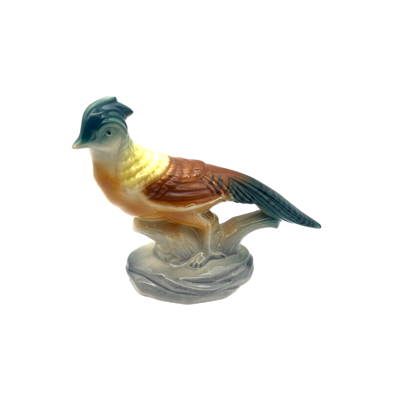 Royal Copley - Pheasant On Tree Stump Figurine - Vintage - 4"