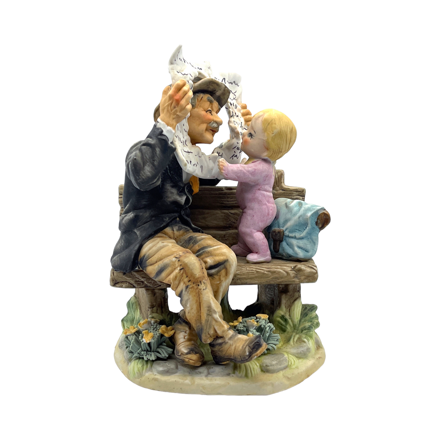 Lefton Grandpa & Granddaughter On Park Bench - Vintage