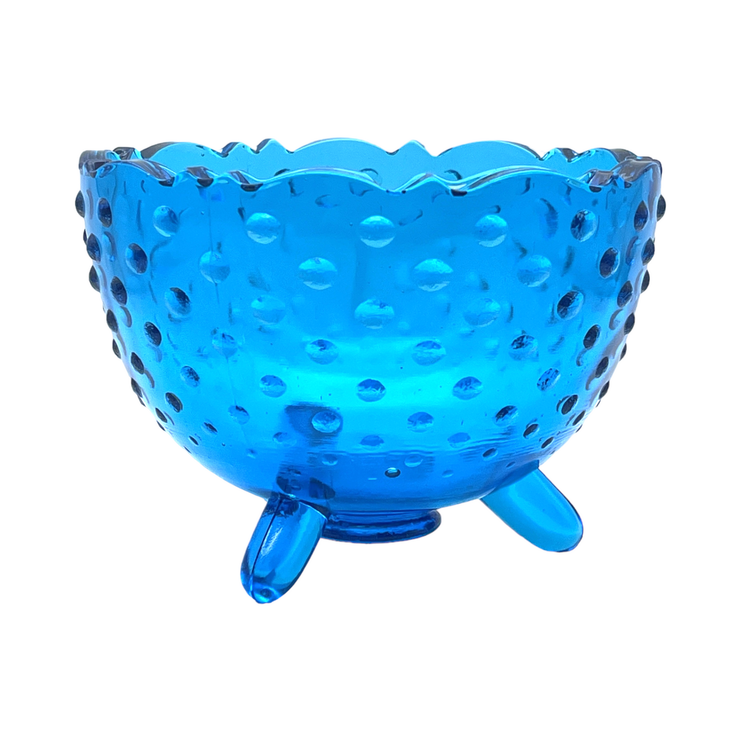 Fenton Art Glass - Blue Hobnail Three Footed Rose Bowl - Vintage - 3.5"