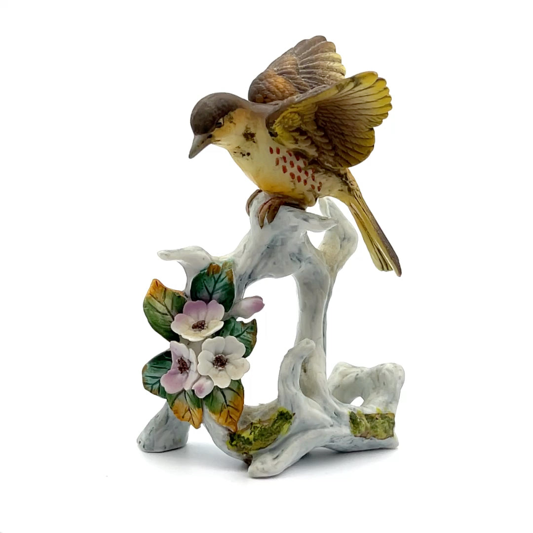 Lefton China - Bird On Driftwood W/Flowers 6"