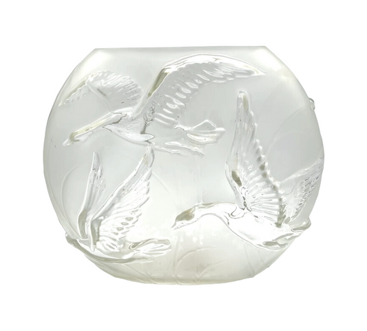 Phoenix Consolidated Art Glass - Pillow Vase - Clear With White Geese - 10"