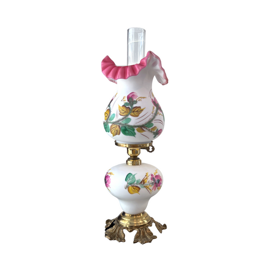 Fenton Art Glass Shades On LG Write Peachblow Lamp - 20"