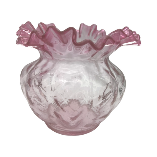 Fenton Art Glass - Pink Diamond Optic Melon Double Crimped Rim Bowl - 5"