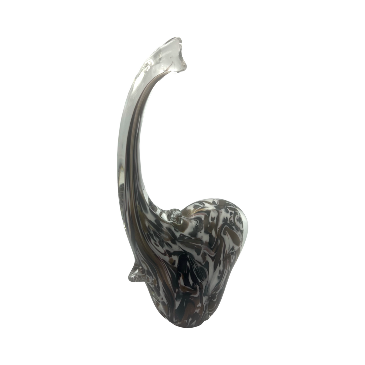 Murano - Elephant Sculpture - Black, Gold & White - 10"