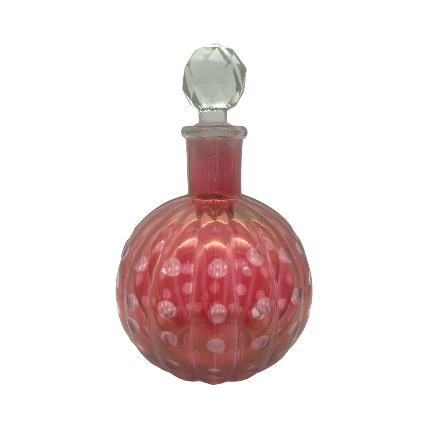 Bohemian - Cranberry Pie Crust Polk-A-Dot Perfume Bottle - Vintage - 6.5"