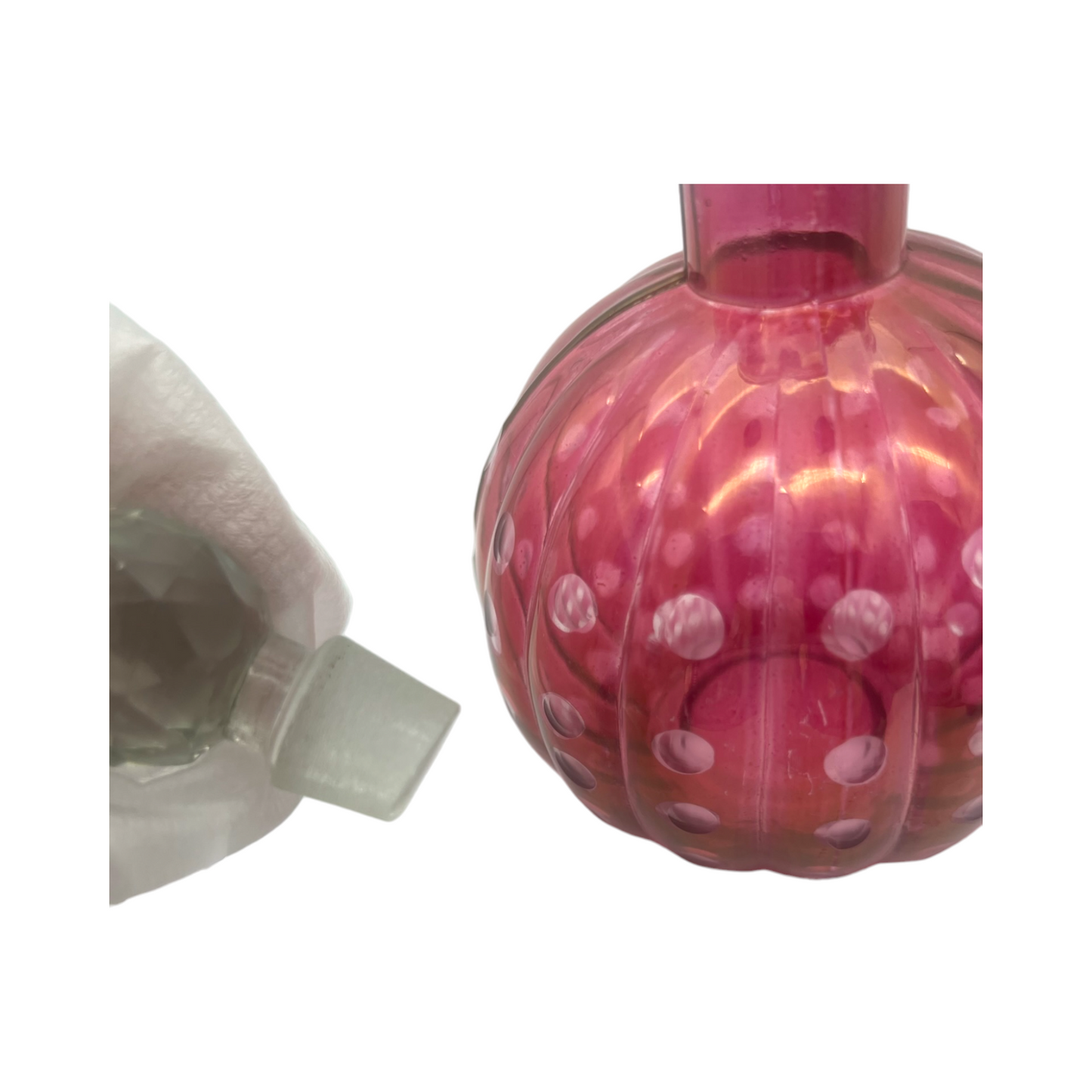 Bohemian - Cranberry Pie Crust Polk-A-Dot Perfume Bottle - Vintage - 6.5"