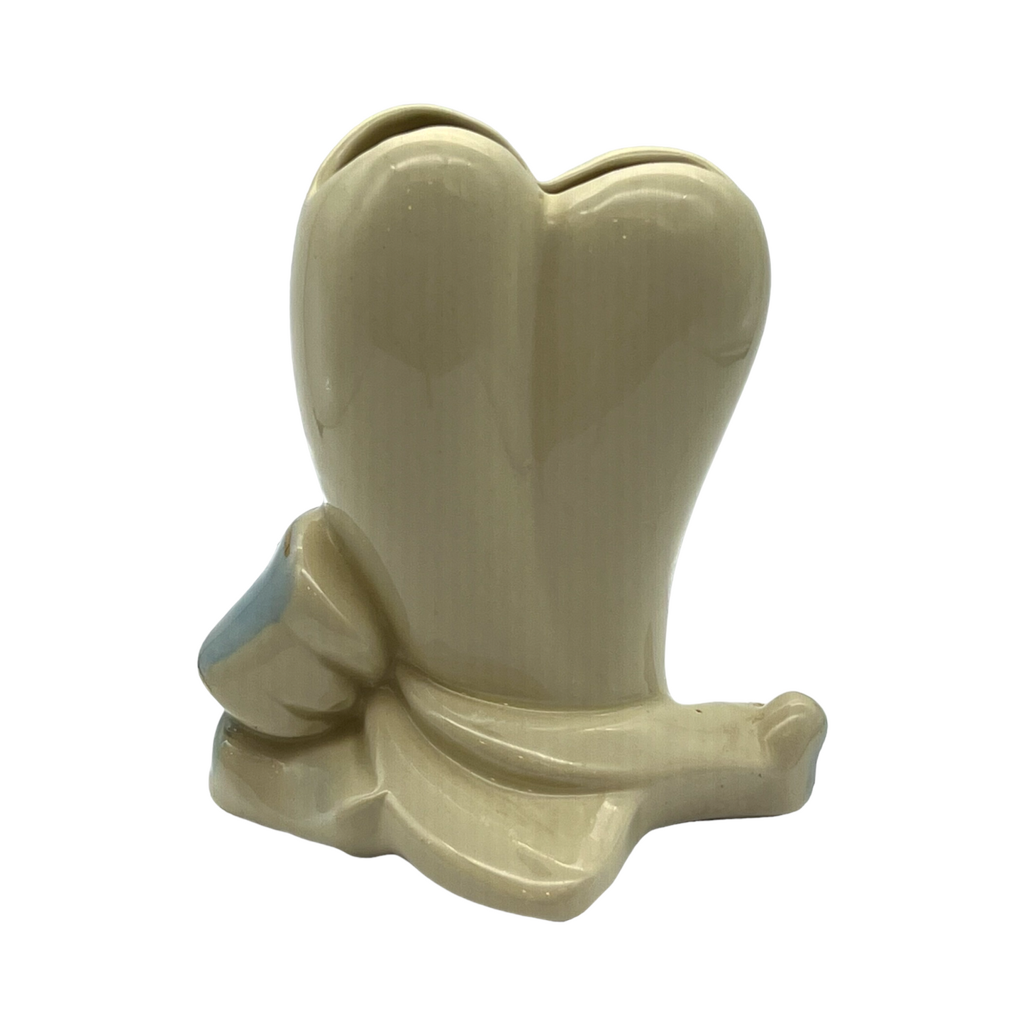 USA Pottery - American Bisque Heart & Bow Vase With Gold Trim - Vintage - 6"