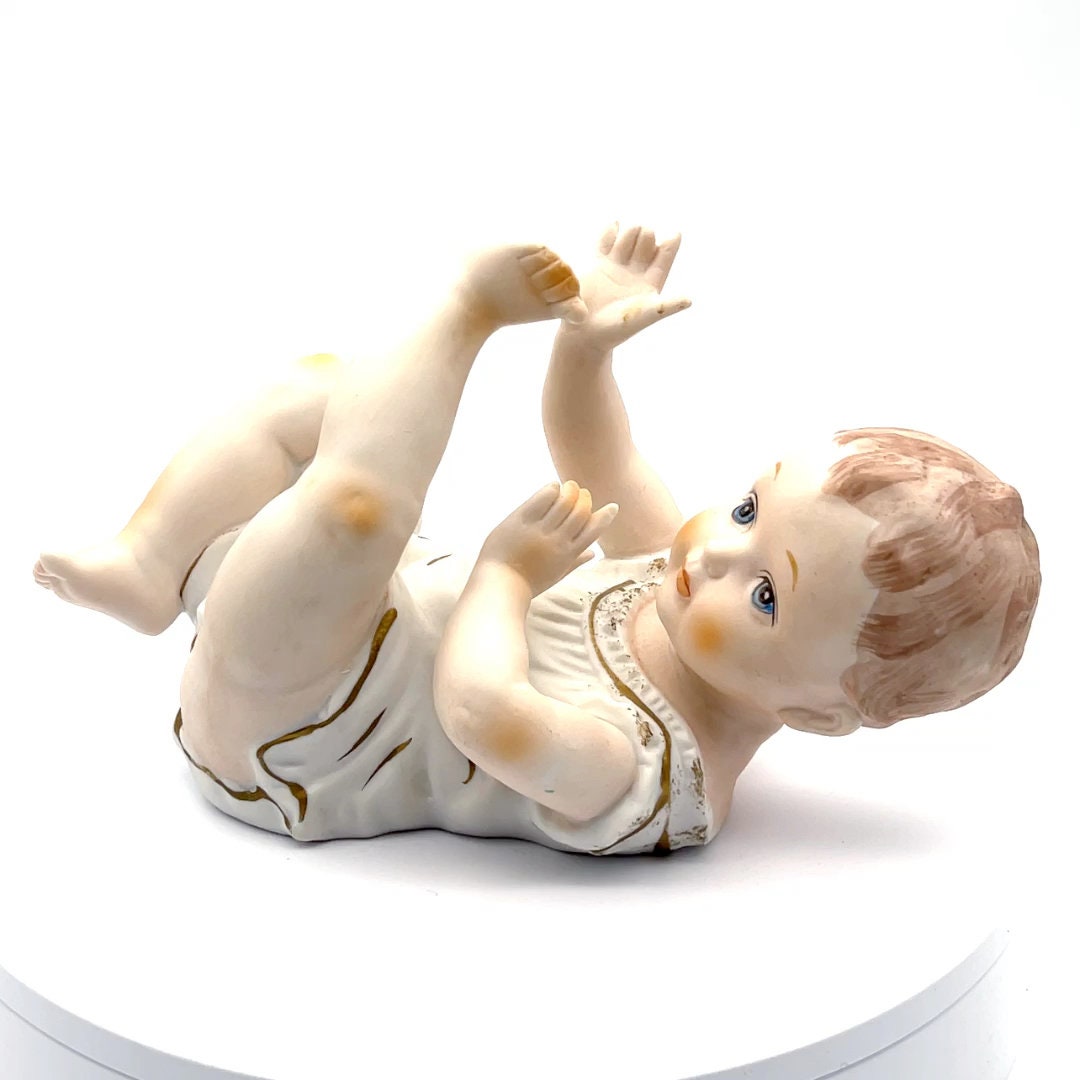 Bisque Baby - Vintage - Germany - Lying On Back - 7" X 9"