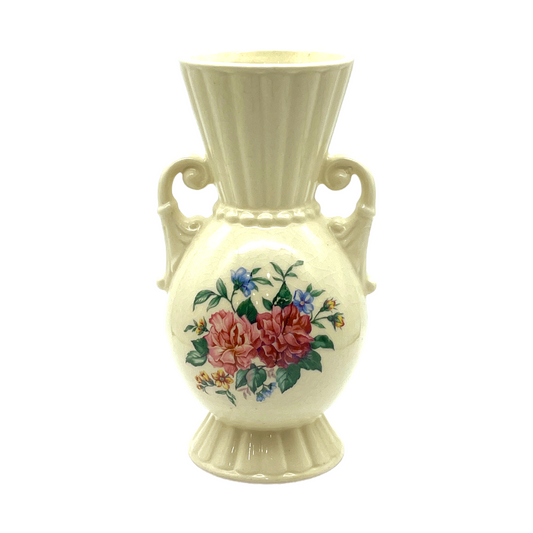 Spaulding China - Double Handle Gold Trim Rachel Decal Vase - Vintage - 8.5"