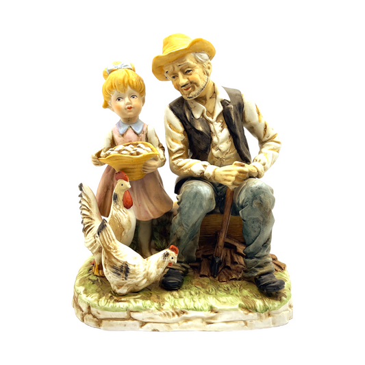 The Marquise Collection Man & Child With Chickens Porcelain Figurine - XL - 9.5"