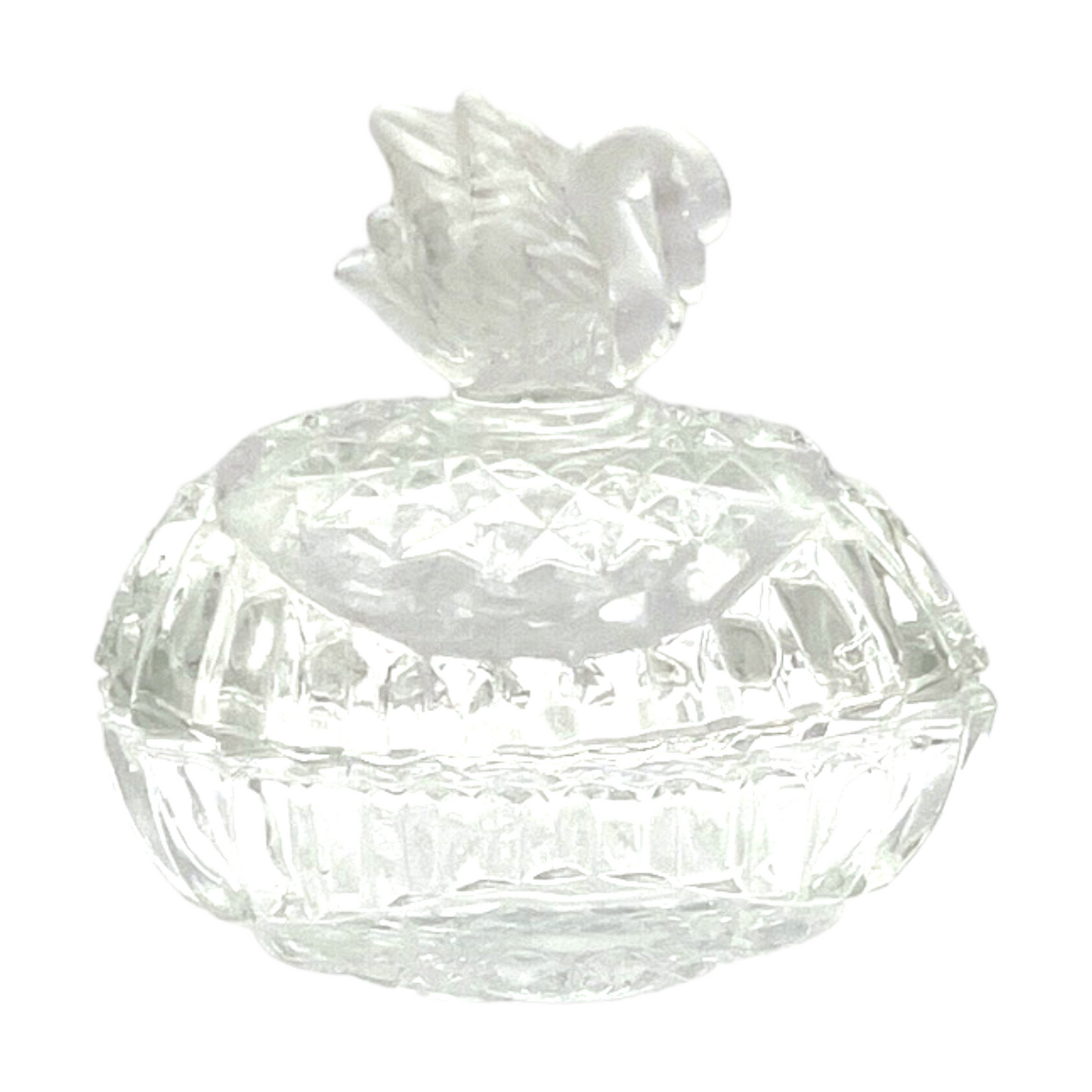 Pressed Glass Trinket Box With Frosted Swan - Vintage  3.5"