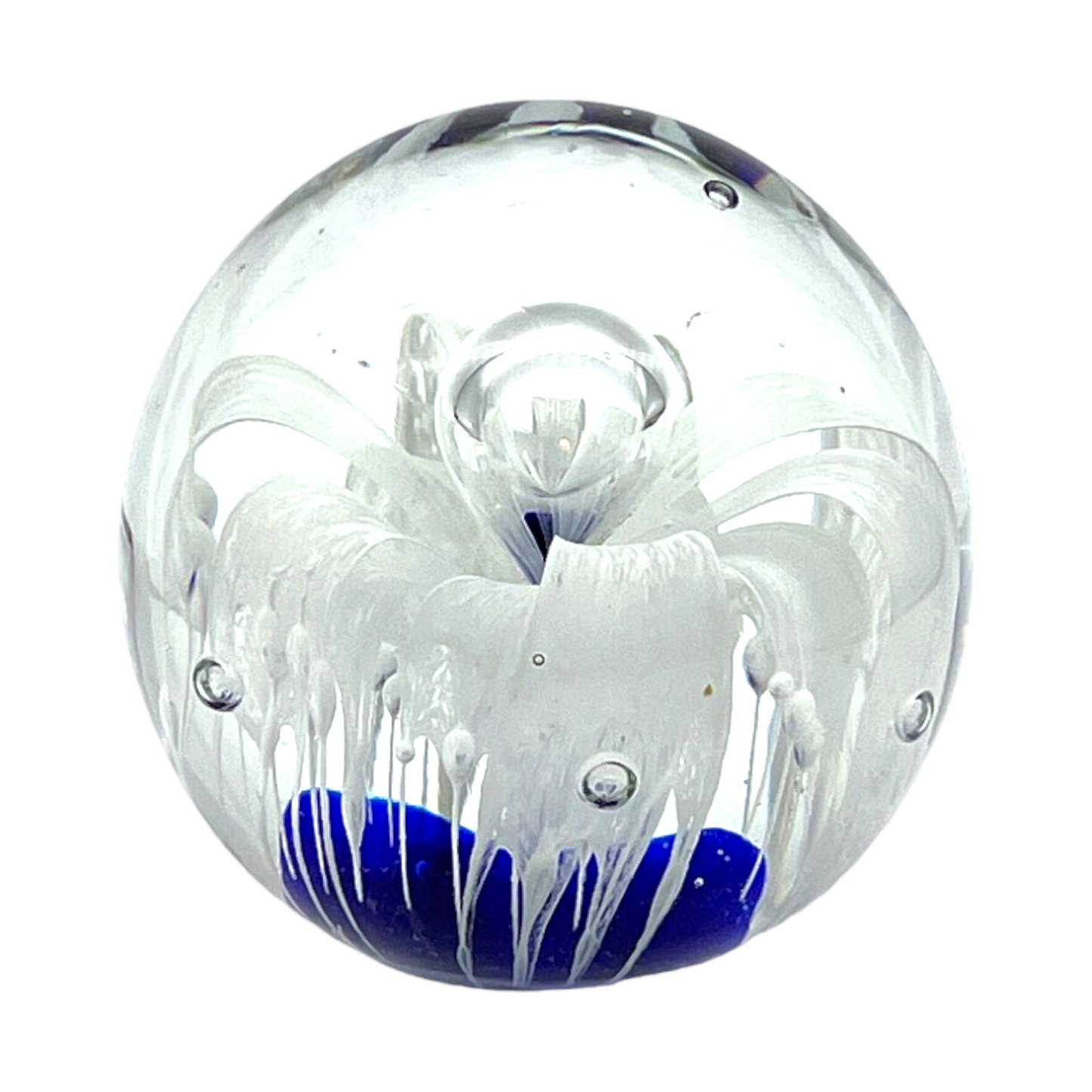 Murano Art Glass - Cobalt Blue & Thick Tracing Bubble Paperweight - 3.5"