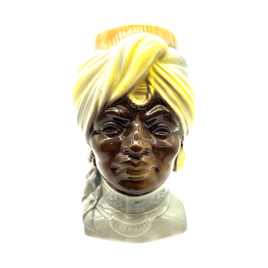 Royal Copley - Yellow/Blue Blackamoor Prince Wall Pocket- Vintage - 8"
