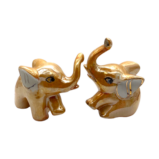 Lusterware Peach - Elephant Ring Holders - Pair - Vintage - 3.75"