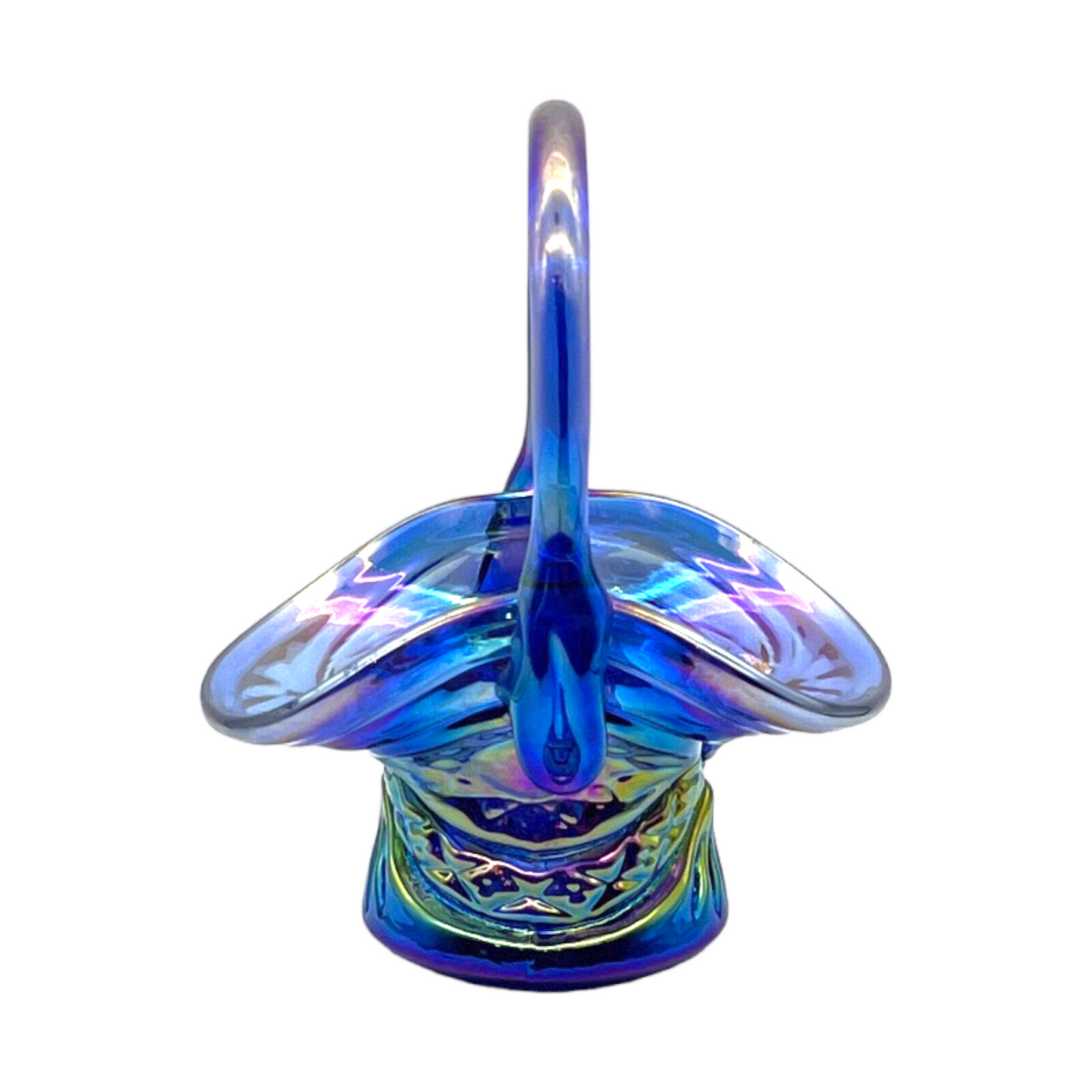 Fenton Art Glass - Blue Carnaval Glass Basket - 5"