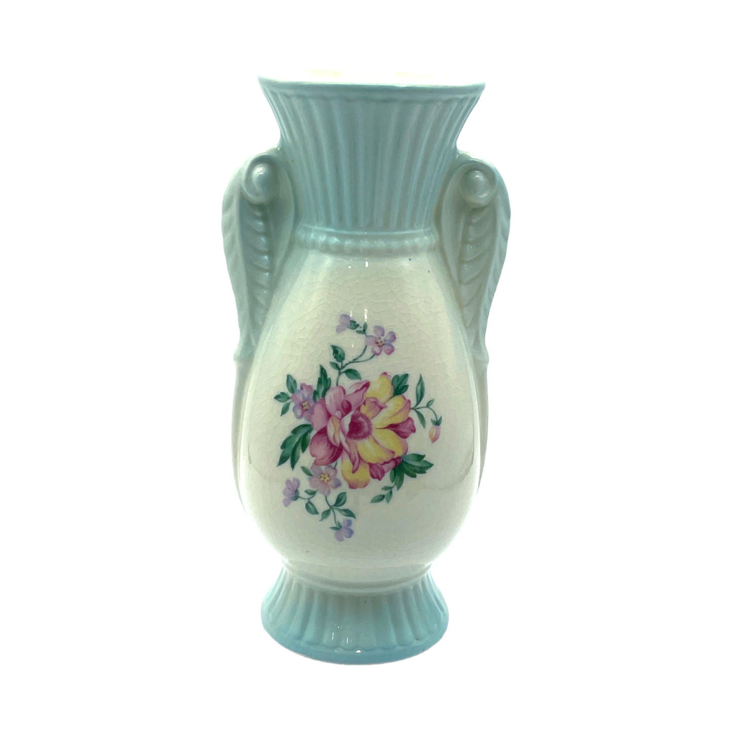 Royal Copley - Light Blue Decal Vase - Vintage - 7"