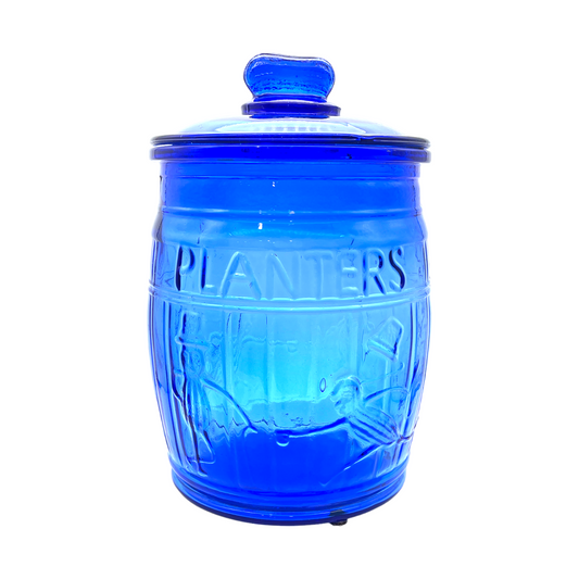 Planters Mr Peanut - Cobalt Blue Glass Store Counter Jar Running - Vintage - 11"