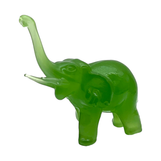 Green Glass - Elephant Figurine - Vintage - 4.5"