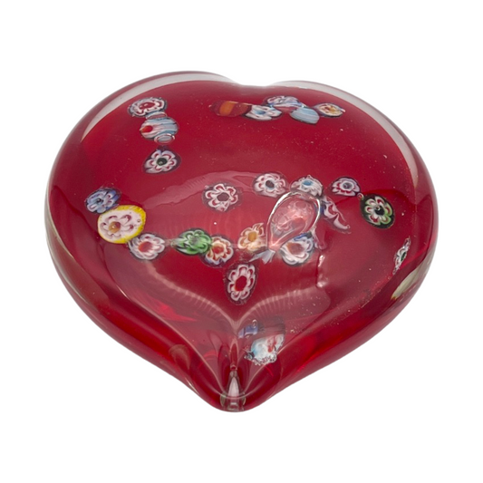 Captivating Artistry: Vibrant Millefiori Heart Paperweight - 1.5"