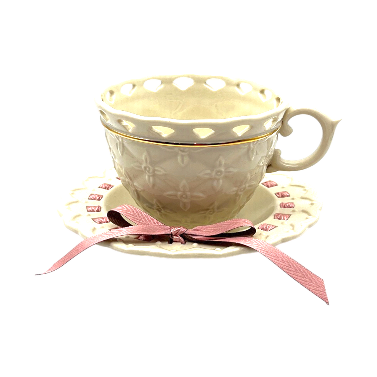 Lenox - Tied With Love Tahila Teacup & Attached Saucer - 1989 - 3.5"