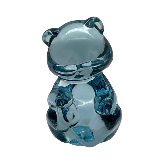 Fenton Art Glass - Blue Tinted Clear Glass Laying On It's Side Bear - 4"