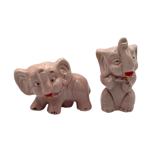 Porcelain - Pink Elephants - Pair - Vintage - 3"