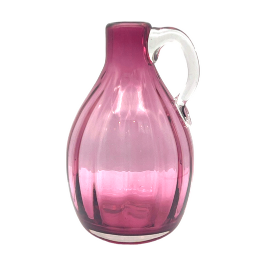 Vintage Cranberry Elegance: Art Glass Jug with Clear Applied Handle - 6"