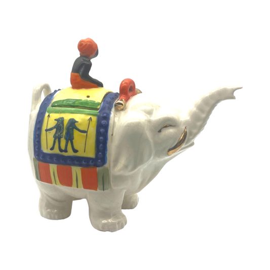 Japan Handpainted Porcelain - Elephant Teapot With Blackamoor Rider - 7.5