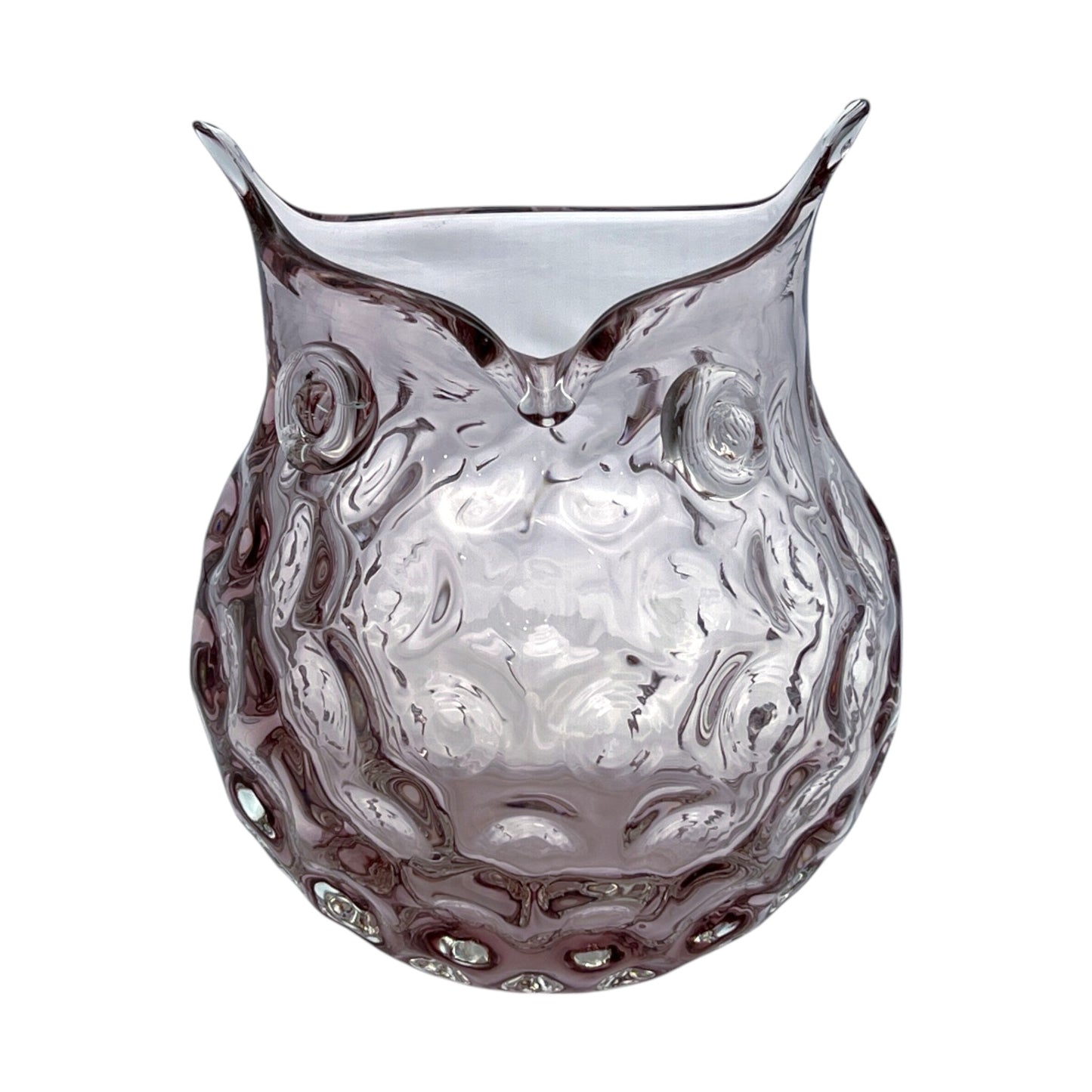 Hand Blown - Amethyst Art Glass Owl Vase - Vintage - 6.25"