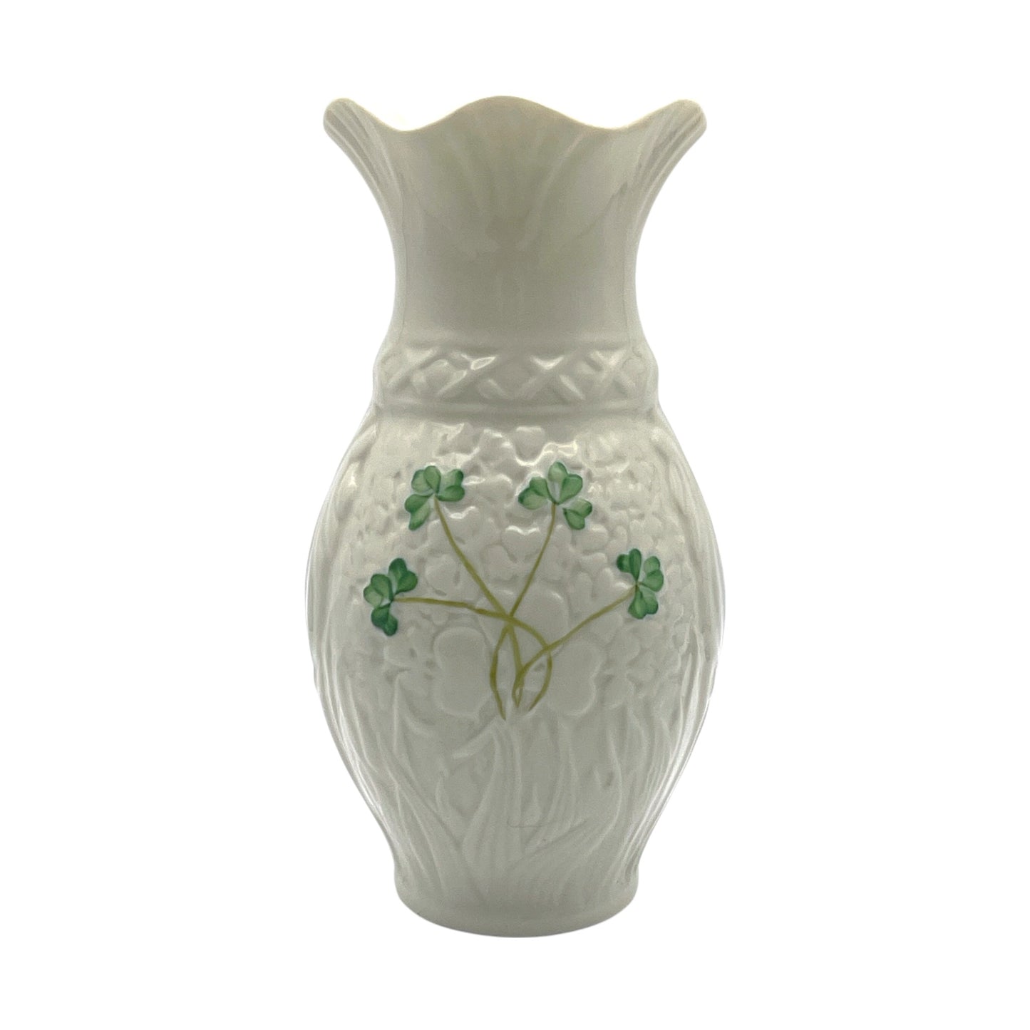 Belleek - 4 Clover Blarney Woolen Mills Vase - Ninth Mark - 7"