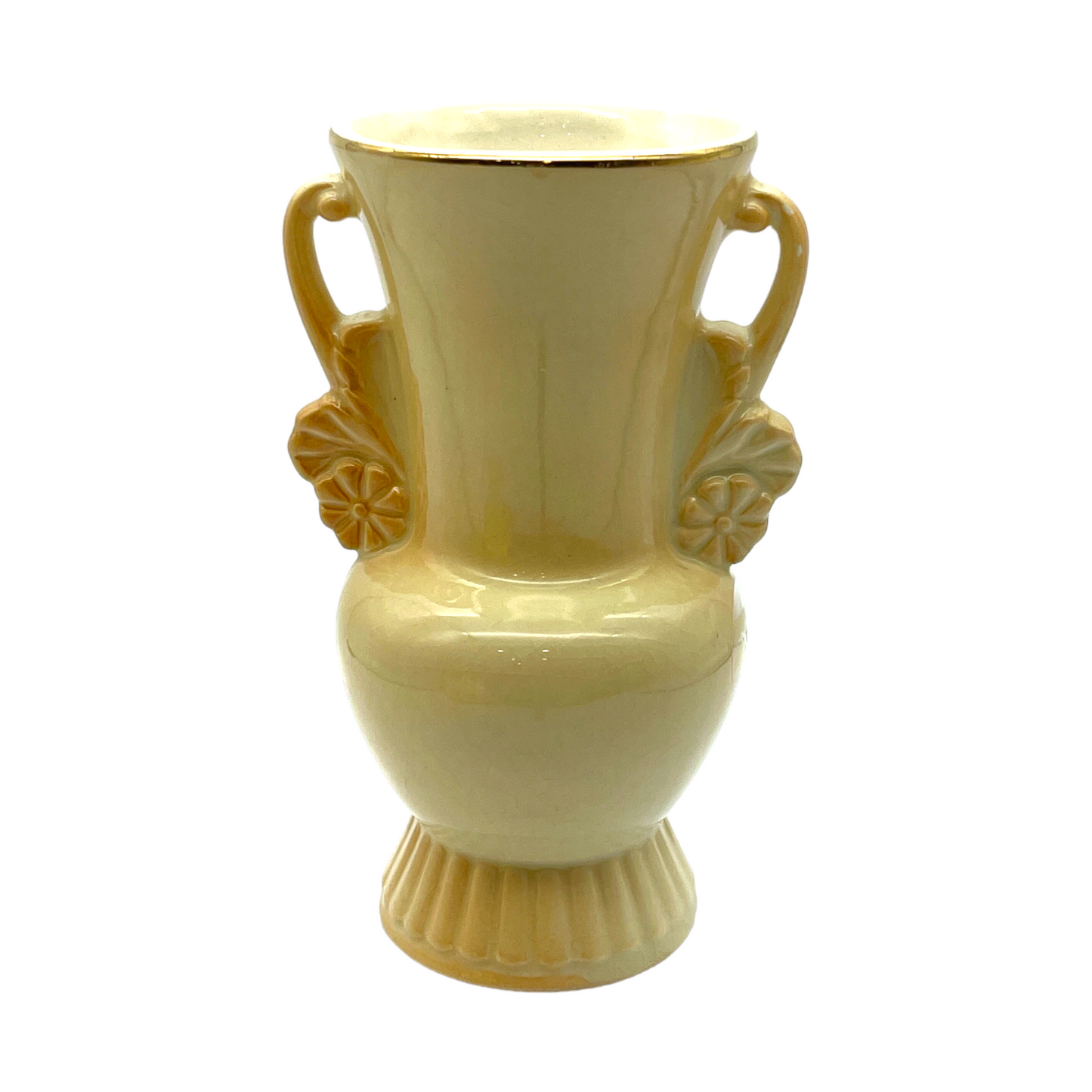 Royal Copley - Cream & Gold Trim With Floral Handle Vase - Vintage - 6.25"