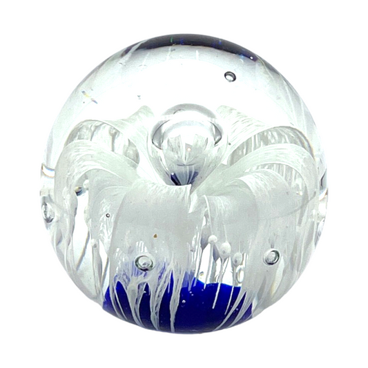 Murano Art Glass - Cobalt Blue & Thick Tracing Bubble Paperweight - 3.5"