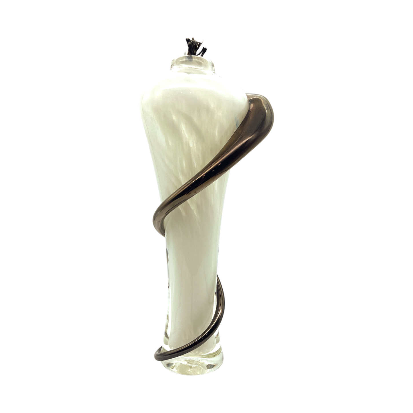 Black & White Elegance: Handcrafted Art Glass Oil Lamp