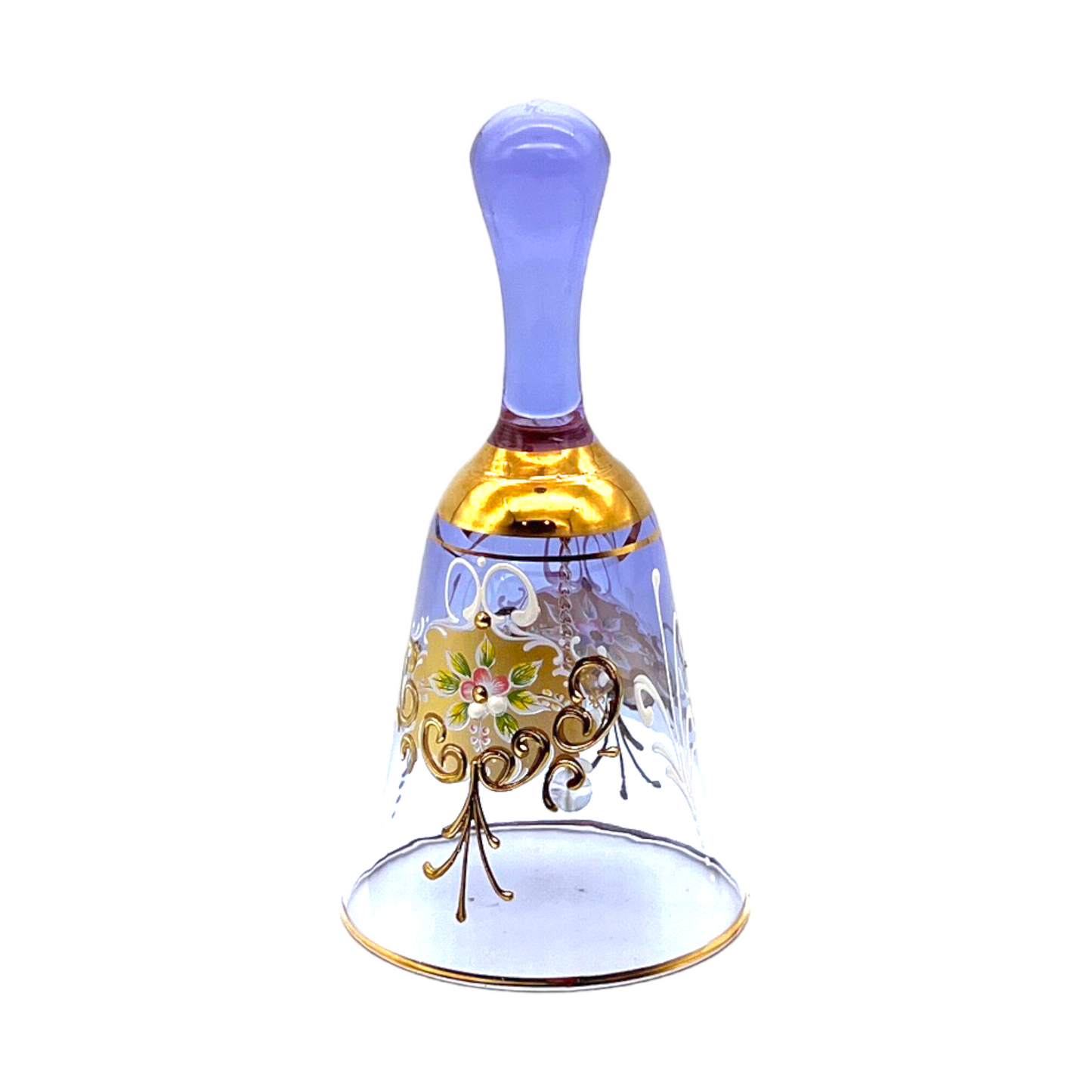 Murano Art Glass - 1930-1950s Era Hand Blown Italian Floral & Gilt Glass Bell in 24k Accent - 6"