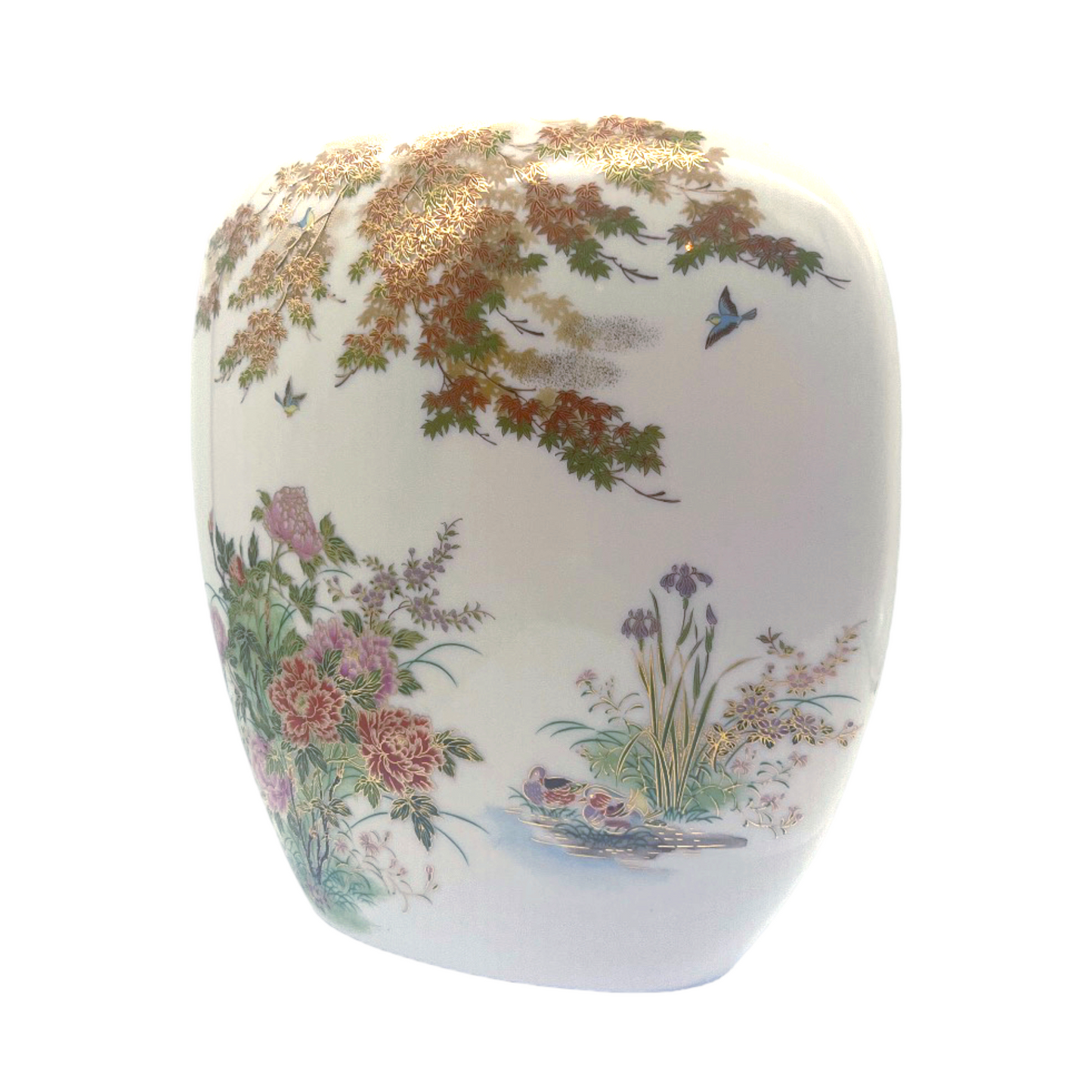Japanese Pillow Vase - Porcelain - Hand Painted With Gold Leaf 9"