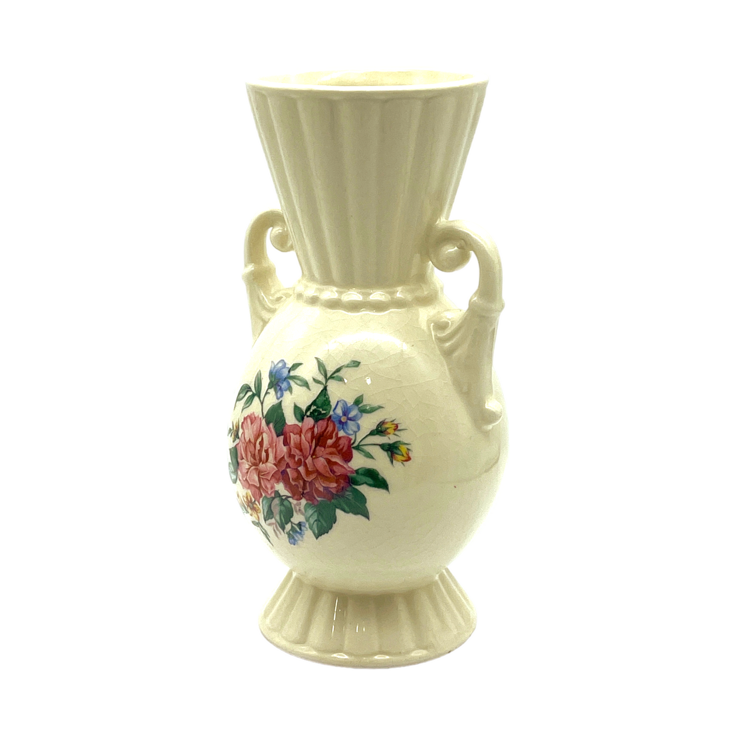 Royal Copley - Two Handle Decal Vase - Vintage - 6.25"