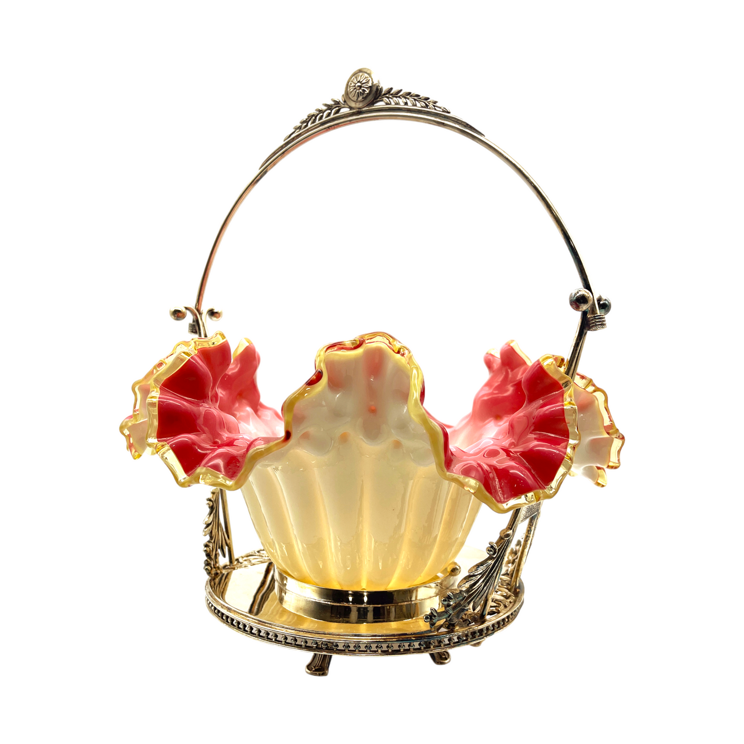 Opalescent Elegance: Cranberry Cased Glass Bridal Basket