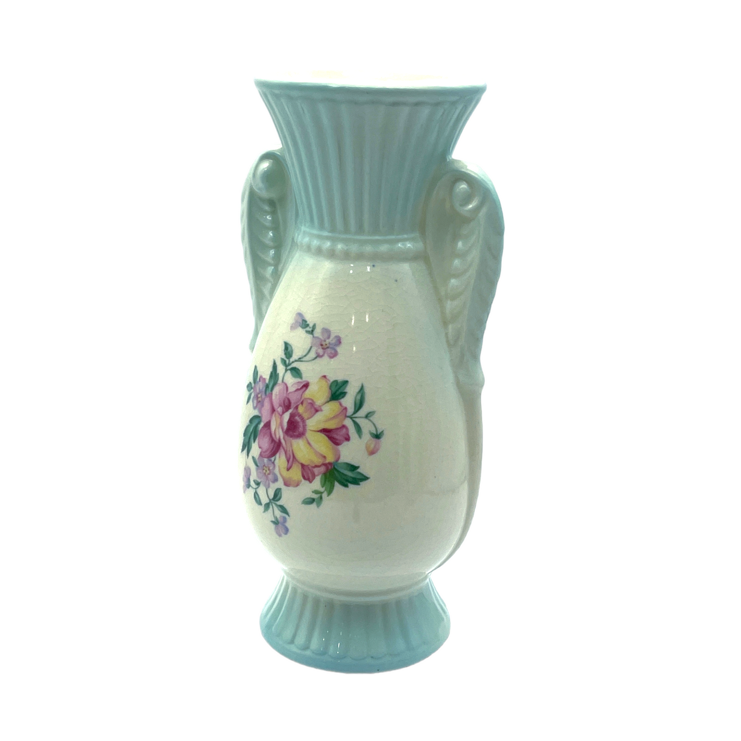 Royal Copley - Light Blue Decal Vase - Vintage - 7"