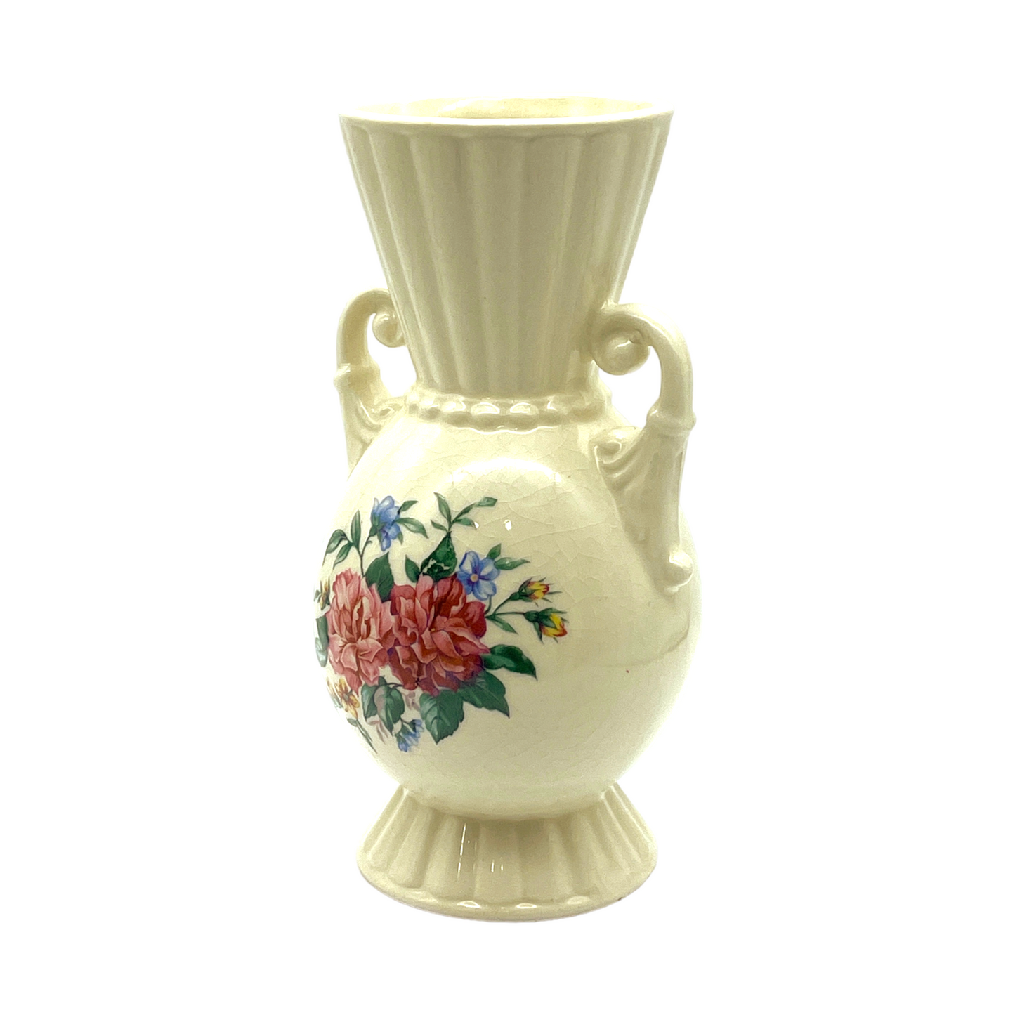 Spaulding China - Double Handle Gold Trim Rachel Decal Vase - Vintage - 8.5"