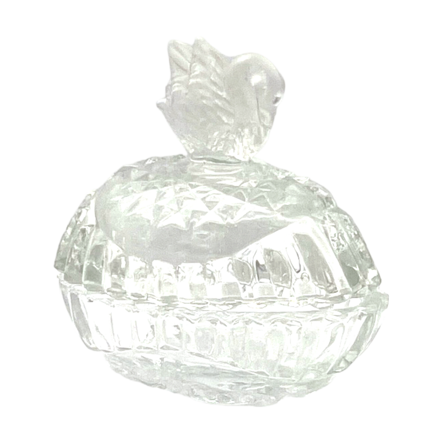 Pressed Glass Trinket Box With Frosted Swan - Vintage  3.5"