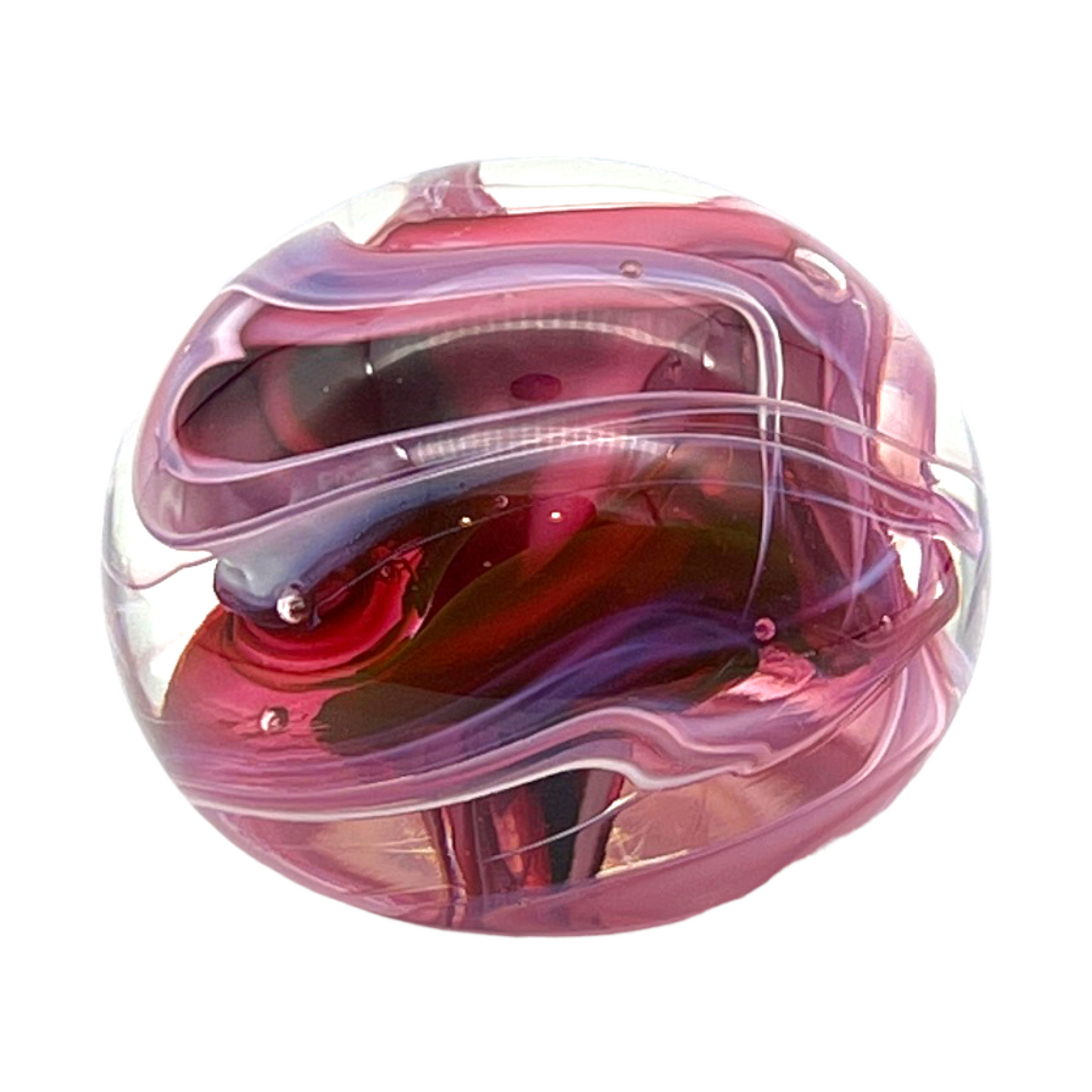 Free State Art Glass - Red Swirl Paperweight - Signed 1998 - 2.5"