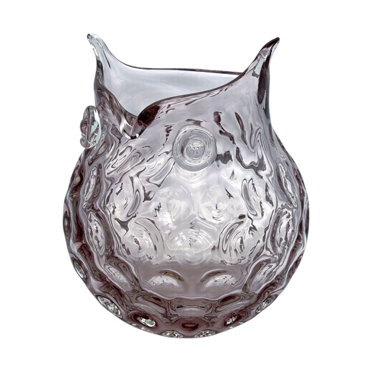 Hand Blown - Amethyst Art Glass Owl Vase - Vintage - 6.25"
