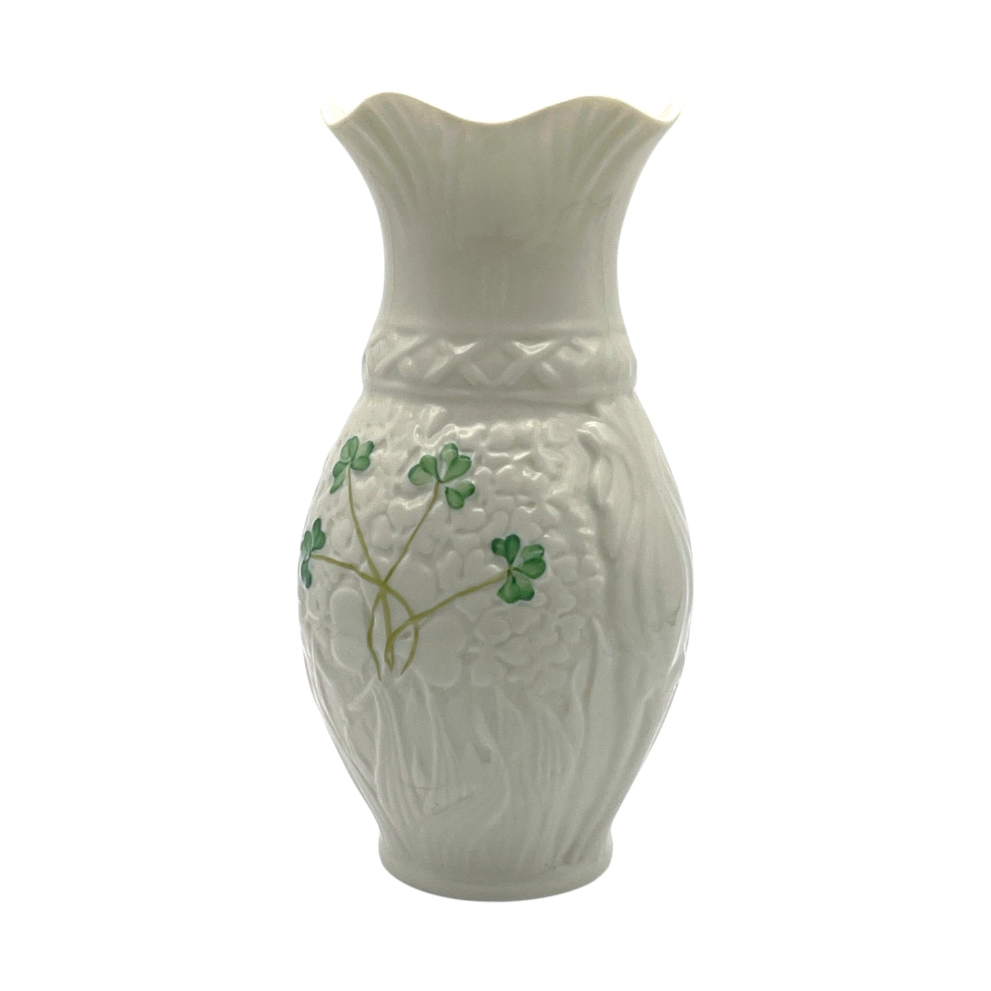 Belleek - 4 Clover Blarney Woolen Mills Vase - Ninth Mark - 7"