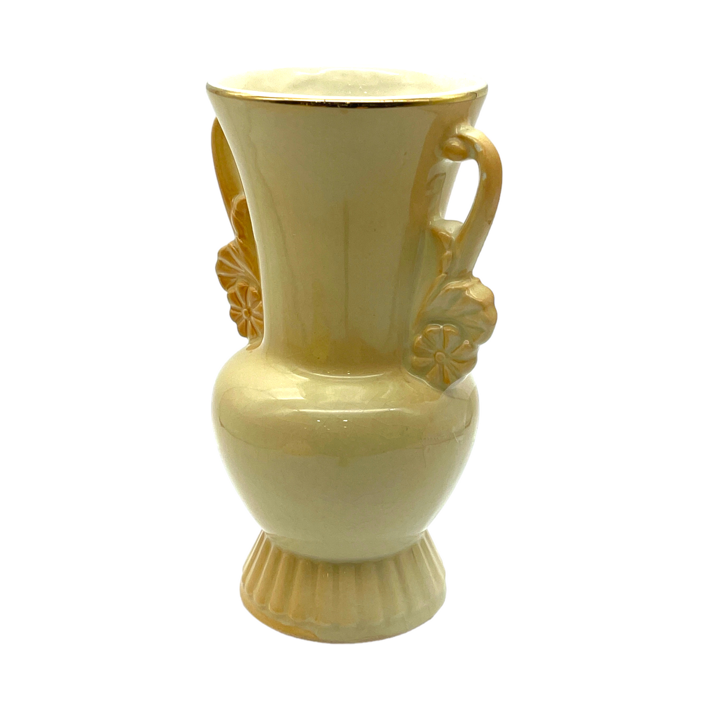 Royal Copley - Cream & Gold Trim With Floral Handle Vase - Vintage - 6.25"