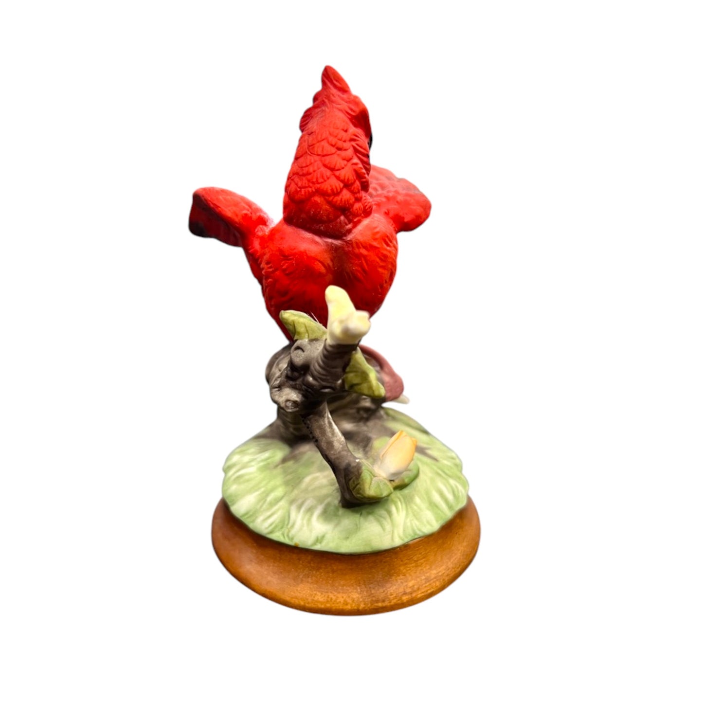 Josef Originals -  Cardinal Sitting On A Tree Branch With A Wood Base - 6"