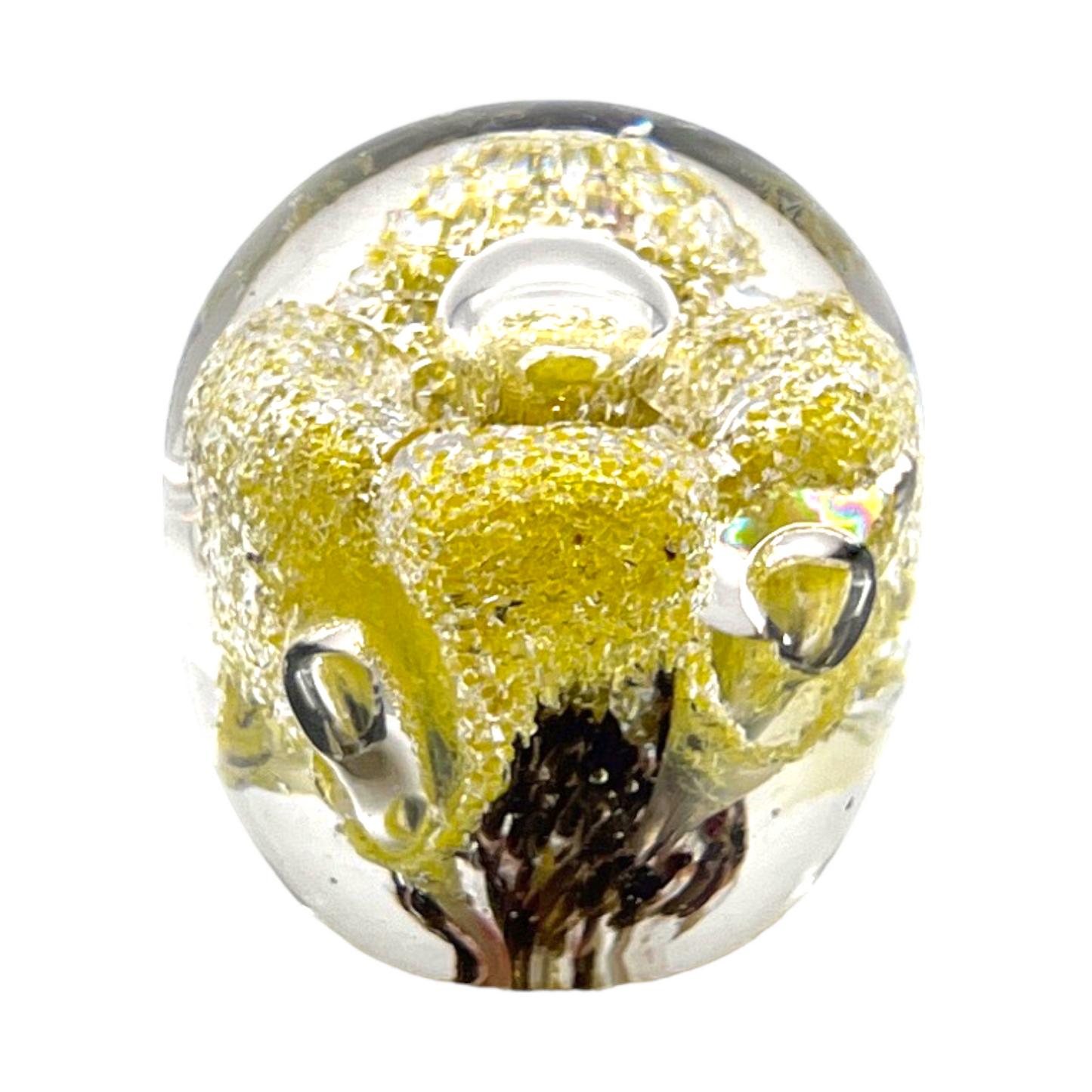 Murano Art Glass - Gold & Bubble Paperweight - 3.5"
