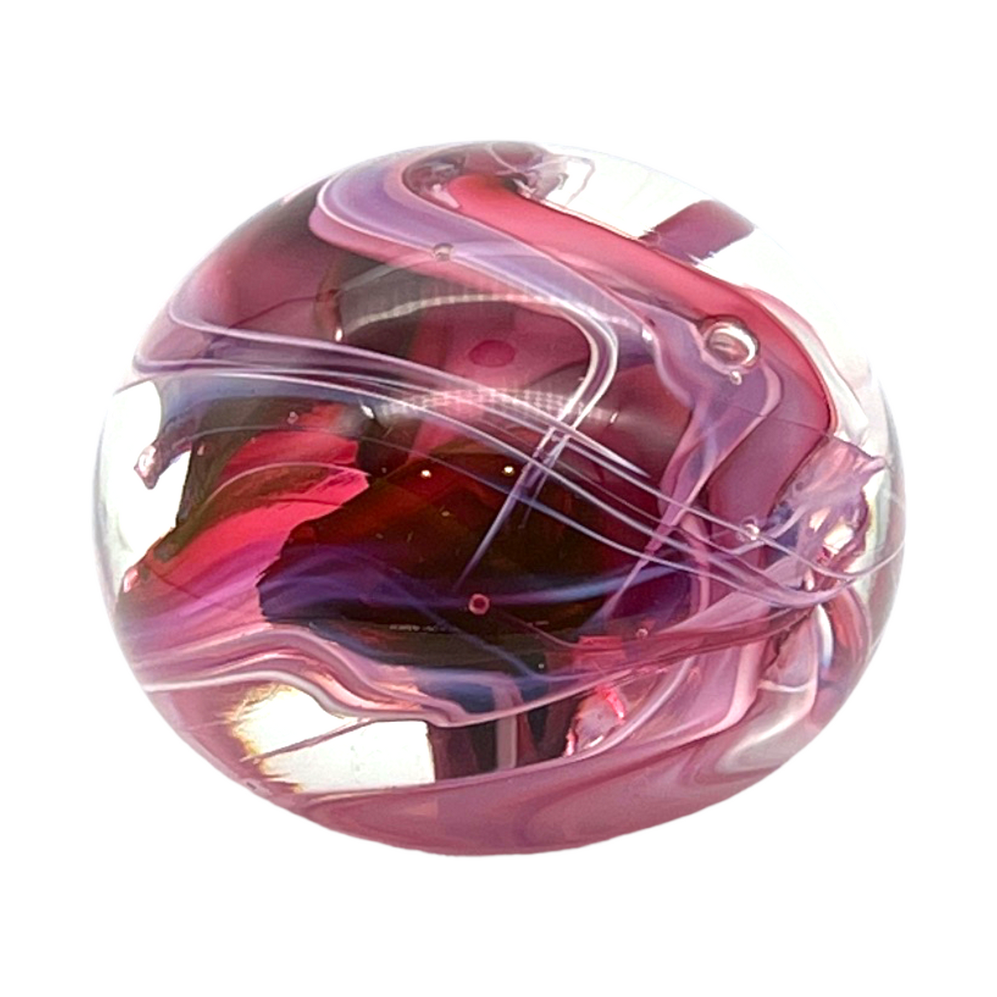 Free State Art Glass - Red Swirl Paperweight - Signed 1998 - 2.5"