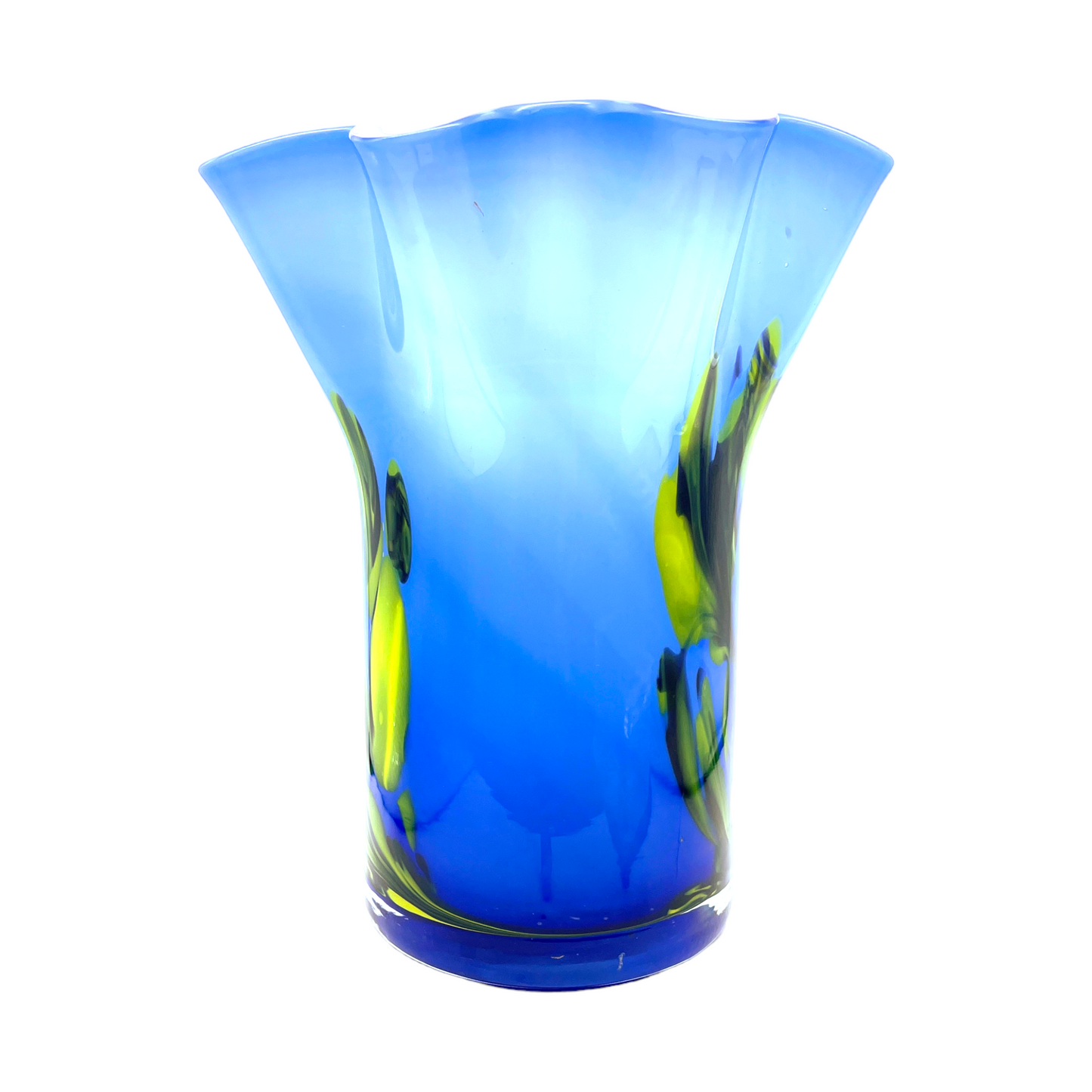 Vintage Murano Ruffled Edge Vase - Blue & Yellow Elegance