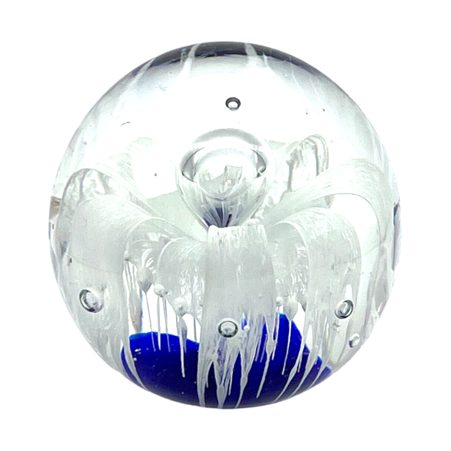 Murano Art Glass - Cobalt Blue & Thick Tracing Bubble Paperweight - 3.5"