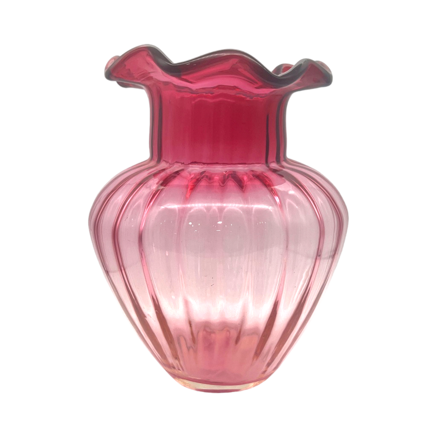 Pilgrim Glass - Cranberry Ruffle Edge Vase - Vintage - 9.5"